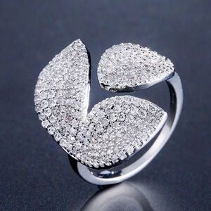 Silver Three Leaf Clover Zircon Ring